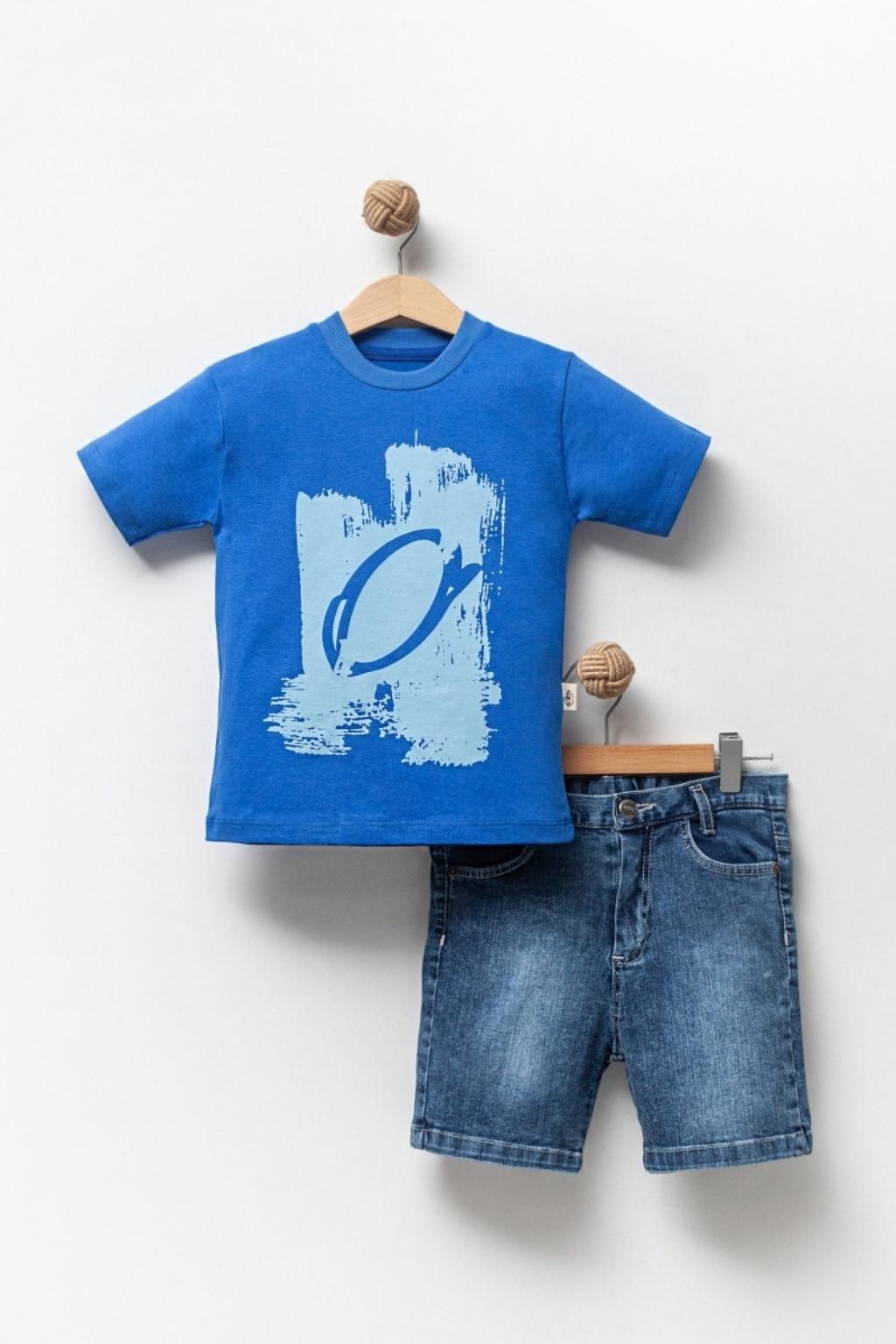 5-8 Yaş Erkek Çocuk Tişörtlü Kot Şortlu Takım