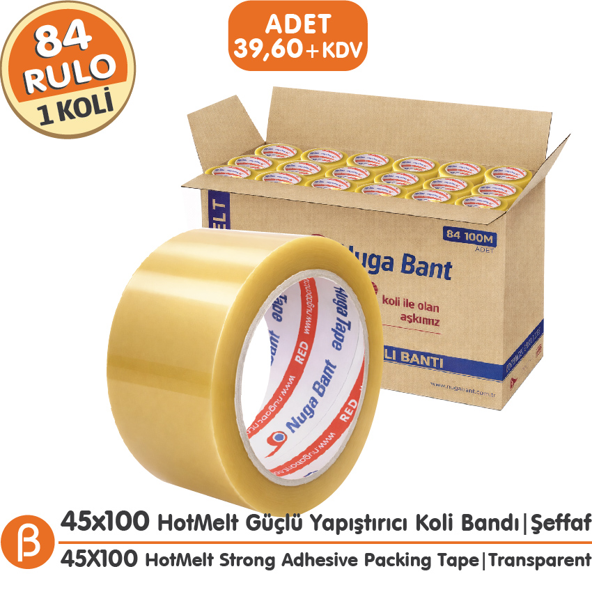 Nuga 1 KOLİ (84 ADET) 45x100 Şeffaf HotMelt Koli Bandı