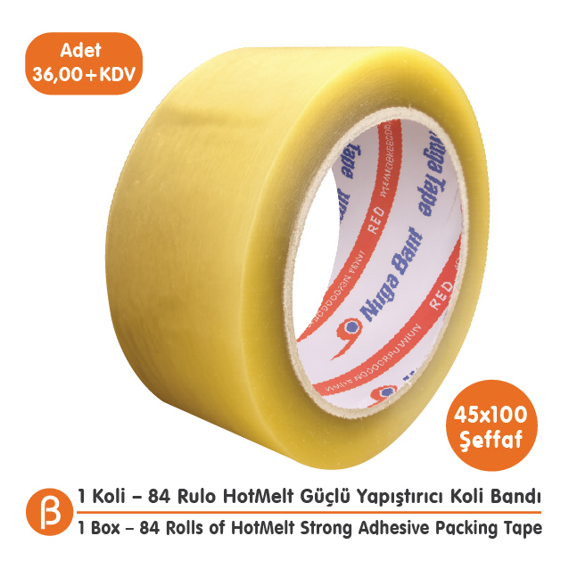 Nuga 1 KOLİ (84 ADET) 45x100 Şeffaf HotMelt Koli Bandı