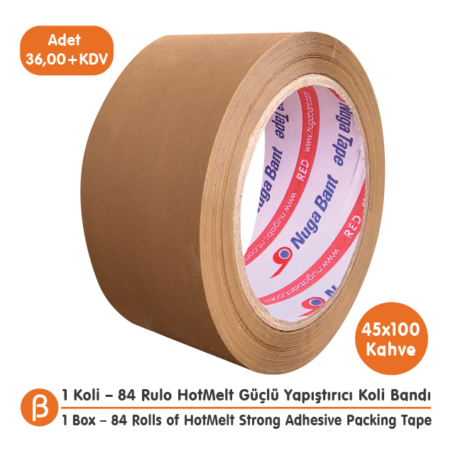 Nuga 1 KOLİ (84 ADET) 45x100 Kahve (Taba) HotMelt Koli Bandı