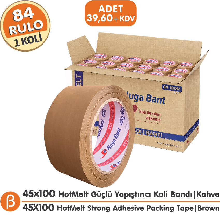 Nuga 1 KOLİ (84 ADET) 45x100 Kahve (Taba) HotMelt Koli Bandı