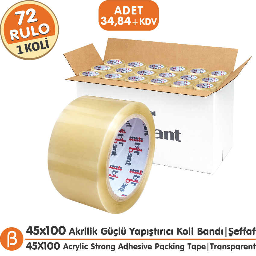 BirBant 1 KOLİ (84 ADET) 45x100 Şeffaf Akrilik Koli Bandı