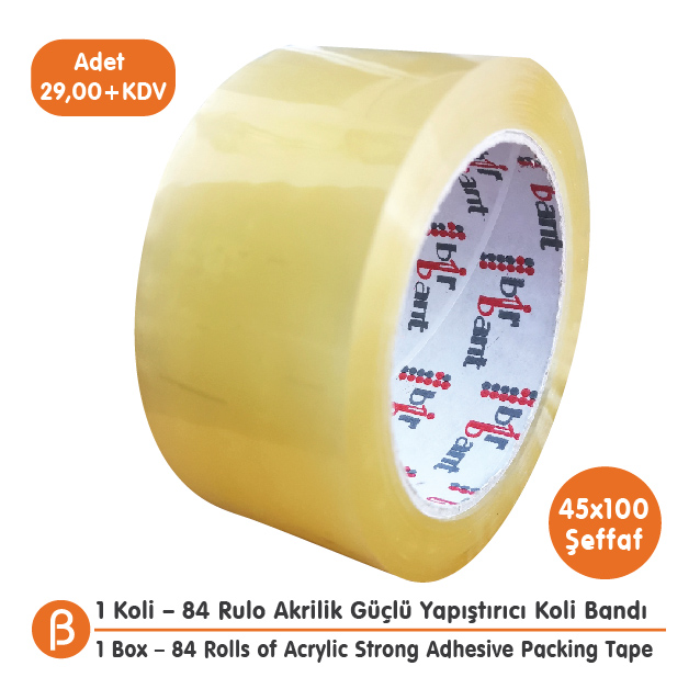 BirBant 1 KOLİ (84 ADET) 45x100 Şeffaf Akrilik Koli Bandı