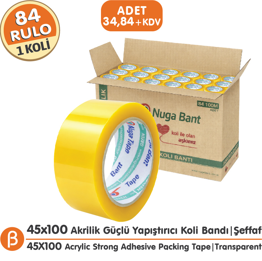 Nuga 1 KOLİ (84 ADET) 45x100 Şeffaf Akrilik Koli Bandı