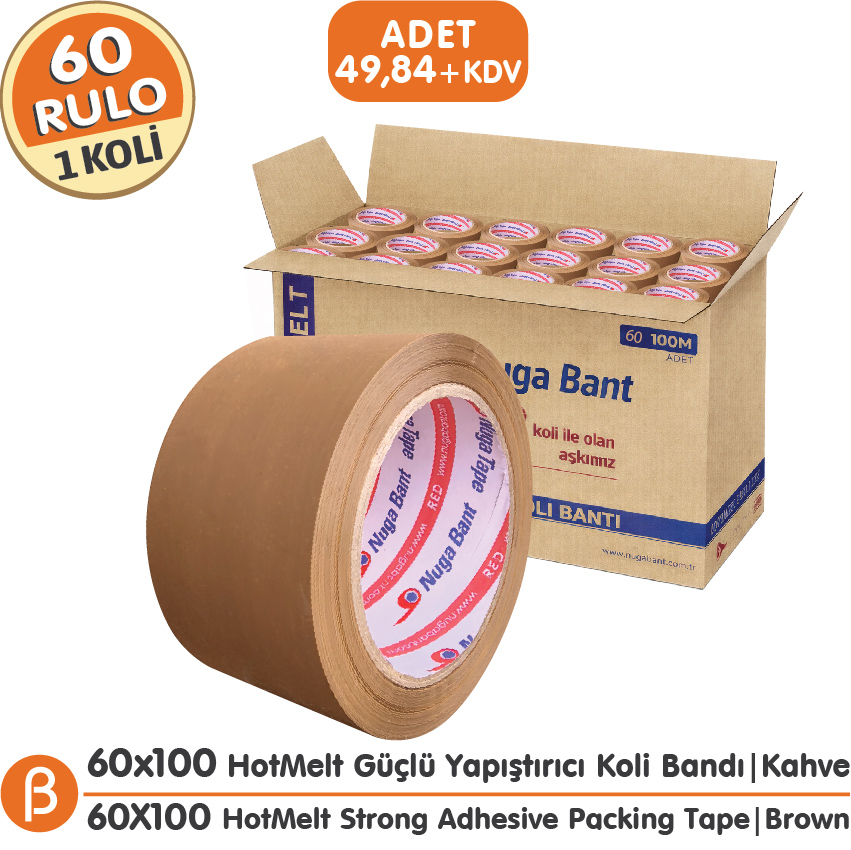 Nuga 1 KOLİ (60 ADET) 60x100 Kahve (Taba) HotMelt Koli Bandı