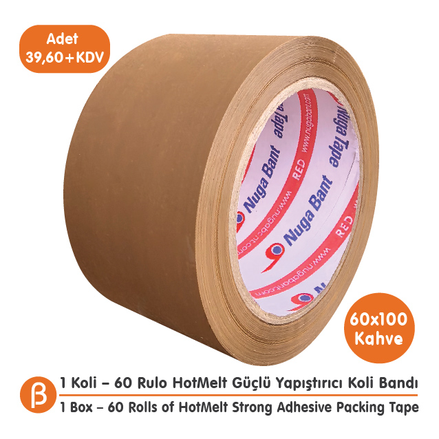 Nuga 1 KOLİ (60 ADET) 60x100 Kahve (Taba) HotMelt Koli Bandı