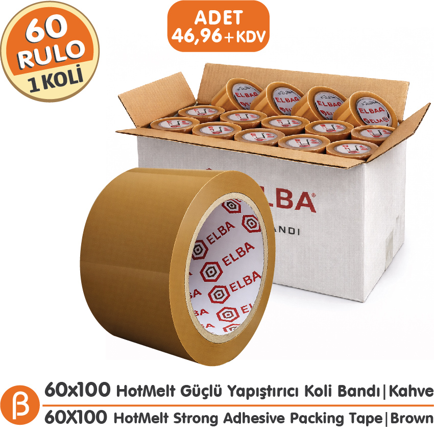 Elba 1 KOLİ (60 ADET) 60x100 Kahve (Taba) HotMelt Koli Bandı