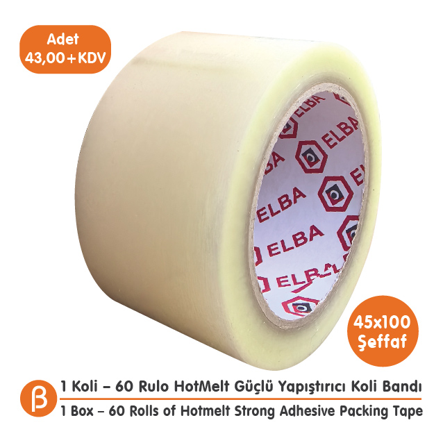 Elba 1 KOLİ (60 ADET) 60x100 Şeffaf HotMelt Koli Bandı
