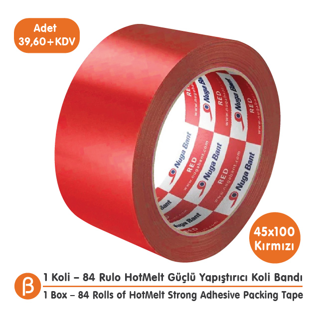 Nuga 1 KOLİ (84 ADET) 45x100 Kırmızı HotMelt Koli Bandı