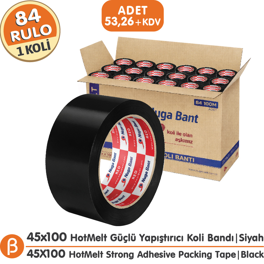 Nuga 1 KOLİ (84 ADET) 45x100 Siyah HotMelt Koli Bandı