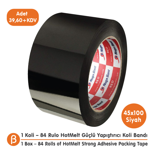 Nuga 1 KOLİ (84 ADET) 45x100 Siyah HotMelt Koli Bandı