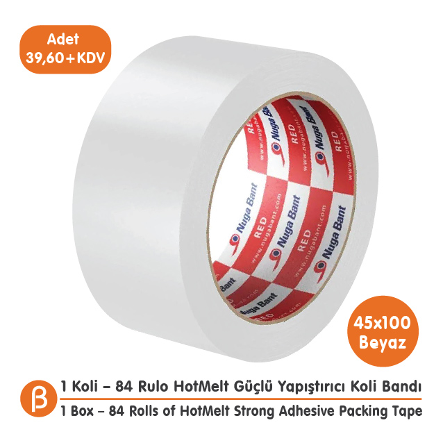 Nuga 1 KOLİ (84 ADET) 45x100 Beyaz HotMelt Koli Bandı