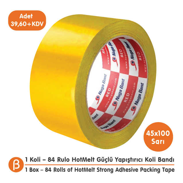 Nuga 1 KOLİ (84 ADET) 45x100 Sarı HotMelt Koli Bandı