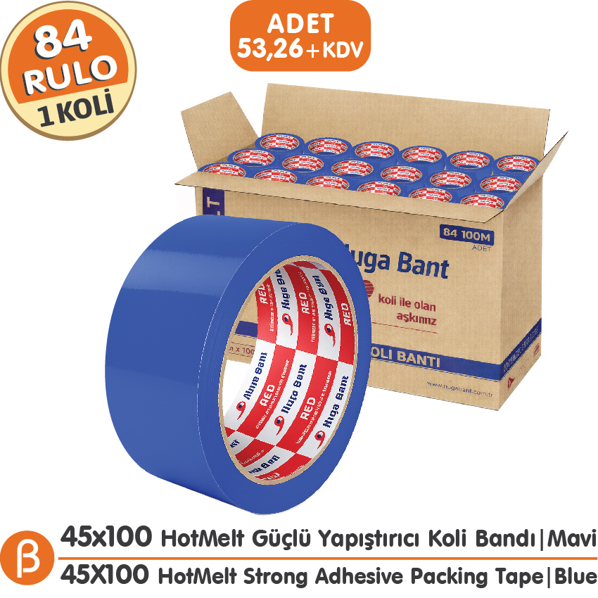 Nuga 1 KOLİ (84 ADET) 45x100 Mavi HotMelt Koli Bandı
