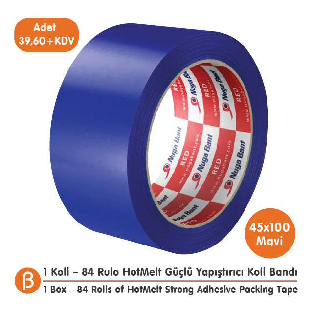Nuga 1 KOLİ (84 ADET) 45x100 Mavi HotMelt Koli Bandı