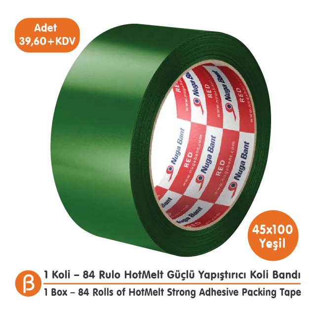 Nuga 1 KOLİ (84 ADET) 45x100 Yeşil HotMelt Koli Bandı
