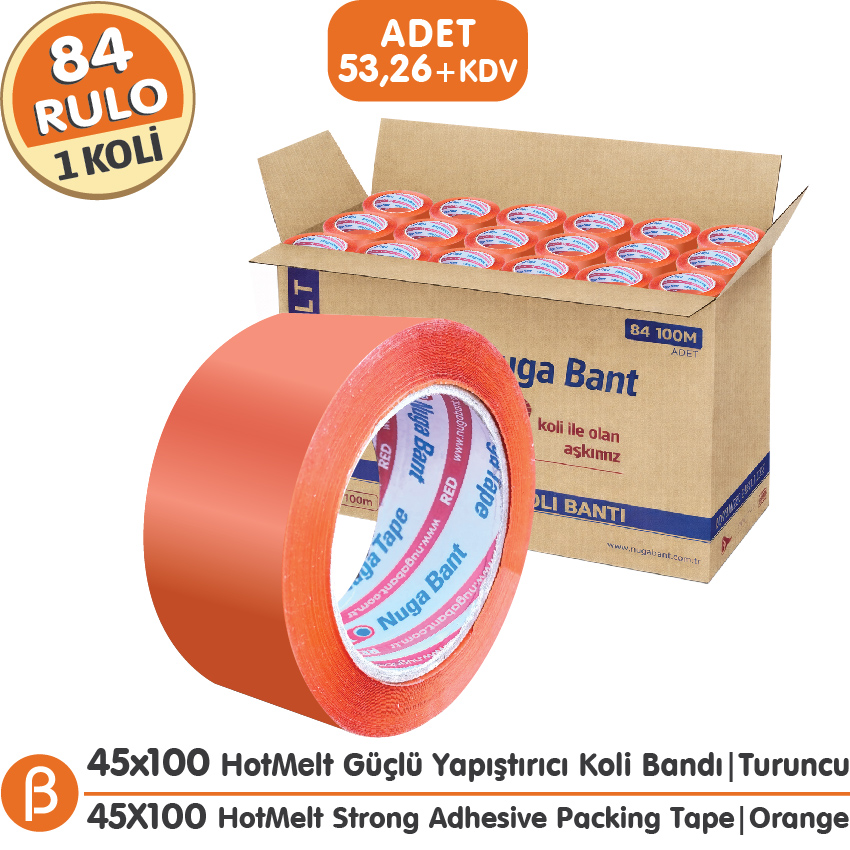 Nuga 1 KOLİ (84 ADET) 45x100 Turuncu HotMelt Koli Bandı