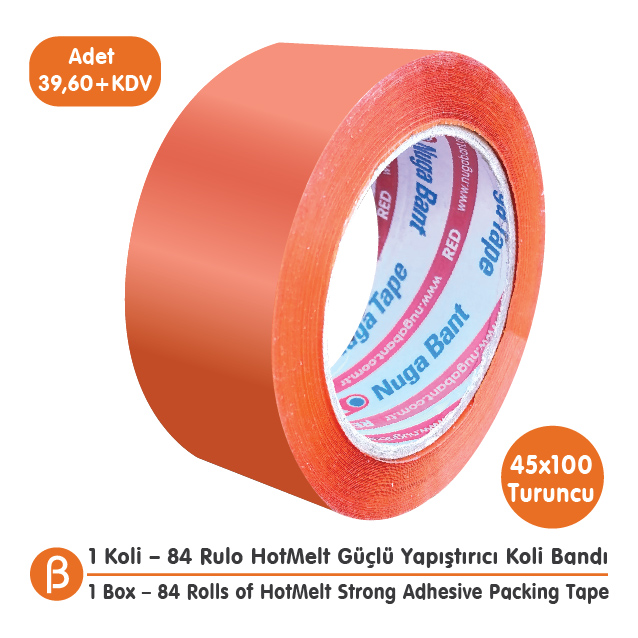 Nuga 1 KOLİ (84 ADET) 45x100 Turuncu HotMelt Koli Bandı
