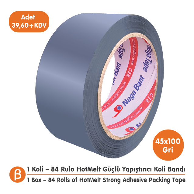 Nuga 1 KOLİ (84 ADET) 45x100 Gri HotMelt Koli Bandı