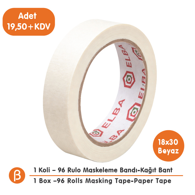 Elba 18x30 Maskeleme Bandı (1 Koli – 96 Adet) | Toptan Maskeleme (Boya Koruma - Badana) Bandı