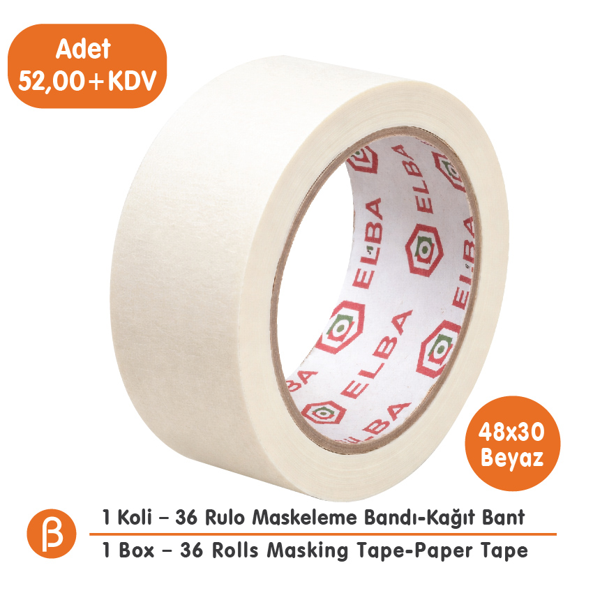 Elba 48x30 Maskeleme Bandı (1 Koli – 36 Adet) | Toptan Maskeleme (Boya Koruma - Badana) Bandı