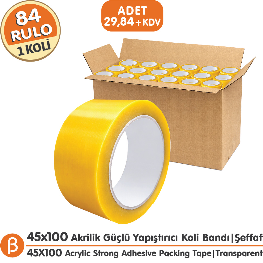 BANTPAZAR 1 KOLİ (84 ADET) 45x100 Şeffaf Koli Bandı Akrilik Güçlü Yapışkan - Ekonomik