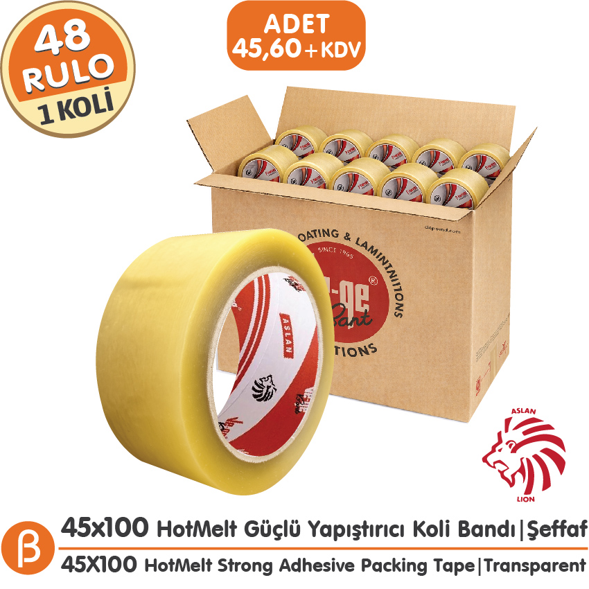 VEGE ASLAN 1 KOLİ (48 ADET) 45x100 Şeffaf Koli Bandı