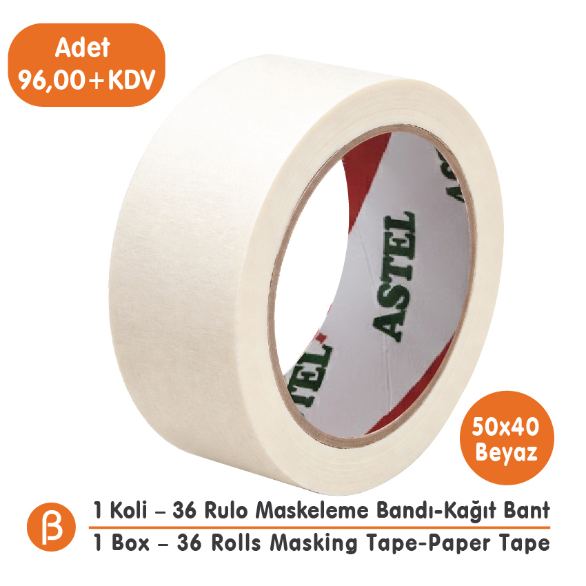Toptan Astel Maskeleme Bandı 50x40 - Boya & Badana Bandı (1 Koli - 36 Adet)