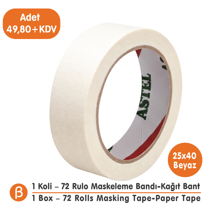 Toptan Astel Maskeleme Bandı 25x40 - İnce Boya Bandı (1 Koli - 72 Adet)