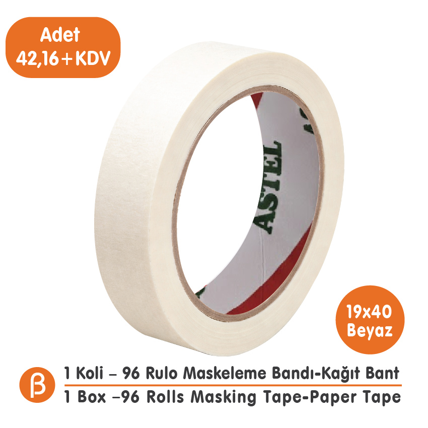 Toptan Astel Maskeleme Bandı 19x40 - Çok İnce Kağıt Bant (1 Koli - 96 Adet)