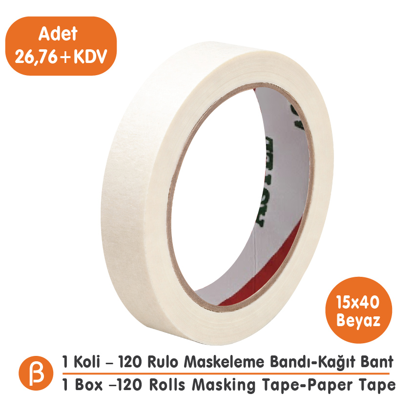 Toptan Astel Maskeleme Bandı 15x40 - Ekstra İnce Kağıt Bant (1 Koli - 120 Adet)