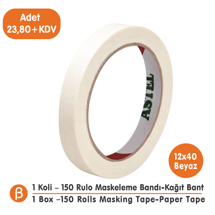Toptan Astel Maskeleme Bandı 12x40 - Süper İnce Kağıt Bant (1 Koli - 150 Adet)
