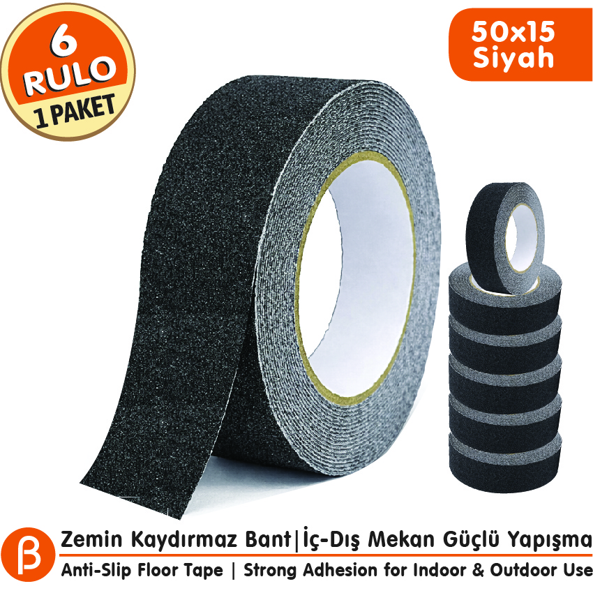 Toptan Kaydırmaz Bant 50x15 - Siyah Merdiven Kaydırmaz Bant (1 Paket - 6 Adet)