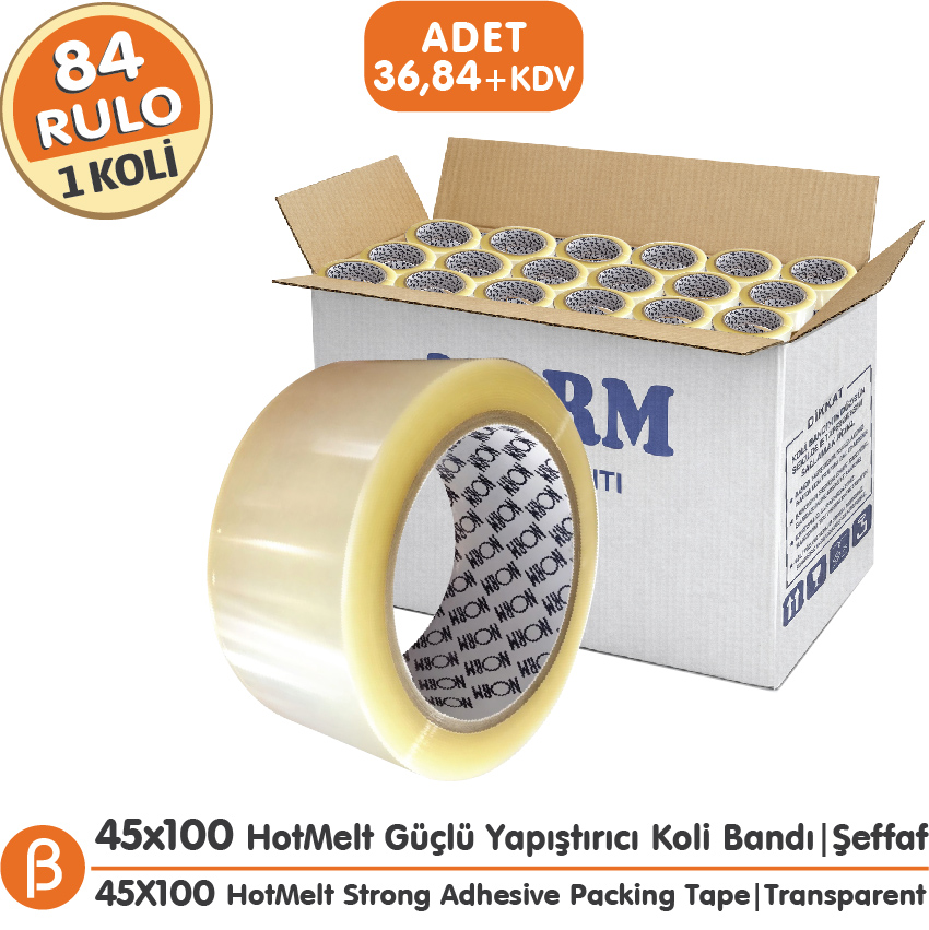 Norm 1 KOLİ (84 ADET) 45x100 Şeffaf HotMelt Koli Bandı Güçlü Yapışkan