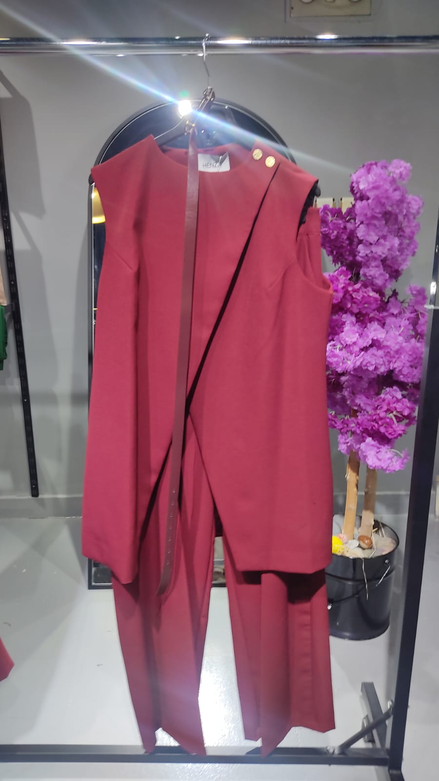 Kemerli Yelek Takım Bordo