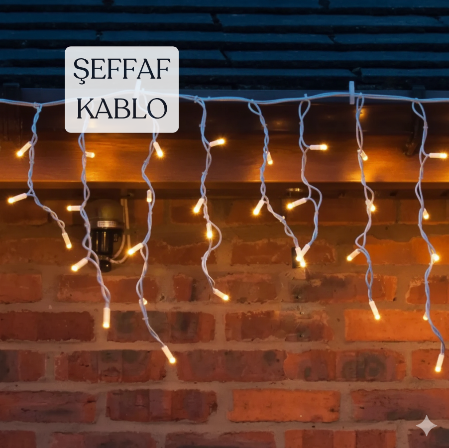 Dış Mekan 2.5 Metre En 100-80-60cm Saçak Çakarlı/Flaşlı Gün Işığı 192 Sabit Led Şeffaf Kablo Ekleme Fişli