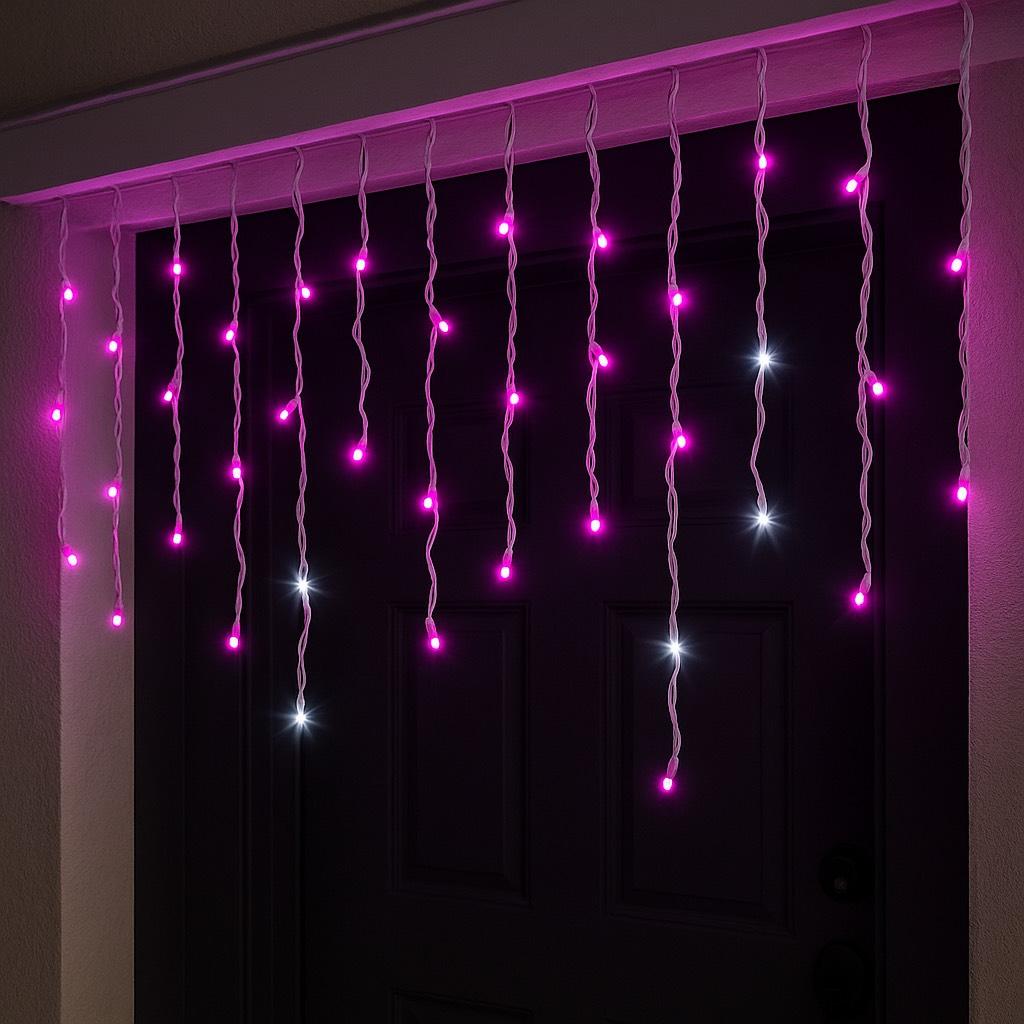 Dış Mekan Saçak Lila Renk Çakarlı/Flaşlı 2 En 30x50x70cm Saçak Beyaz Kablo Ekleme Fişli