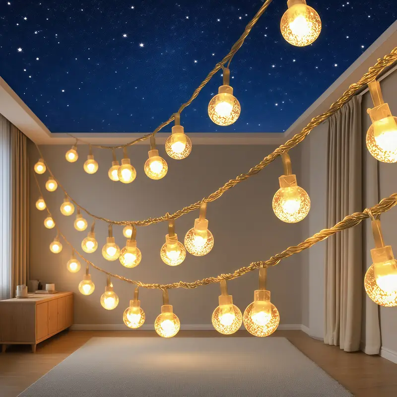Kristal 5 Metre 28 Led Top Gün Işığı Şeffaf Kablo Fişli Eklemeli 8 Fonksiyonlu