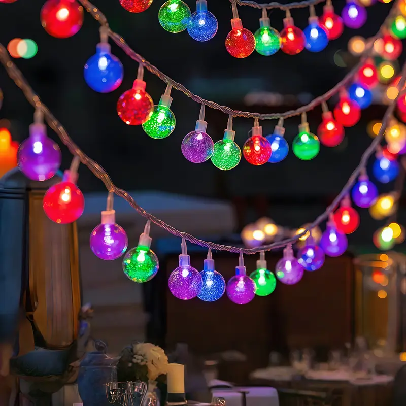 Kristal 5 Metre 28 Led Top RGB Şeffaf Kablo Fişli Eklemeli 8 Fonksiyonlu