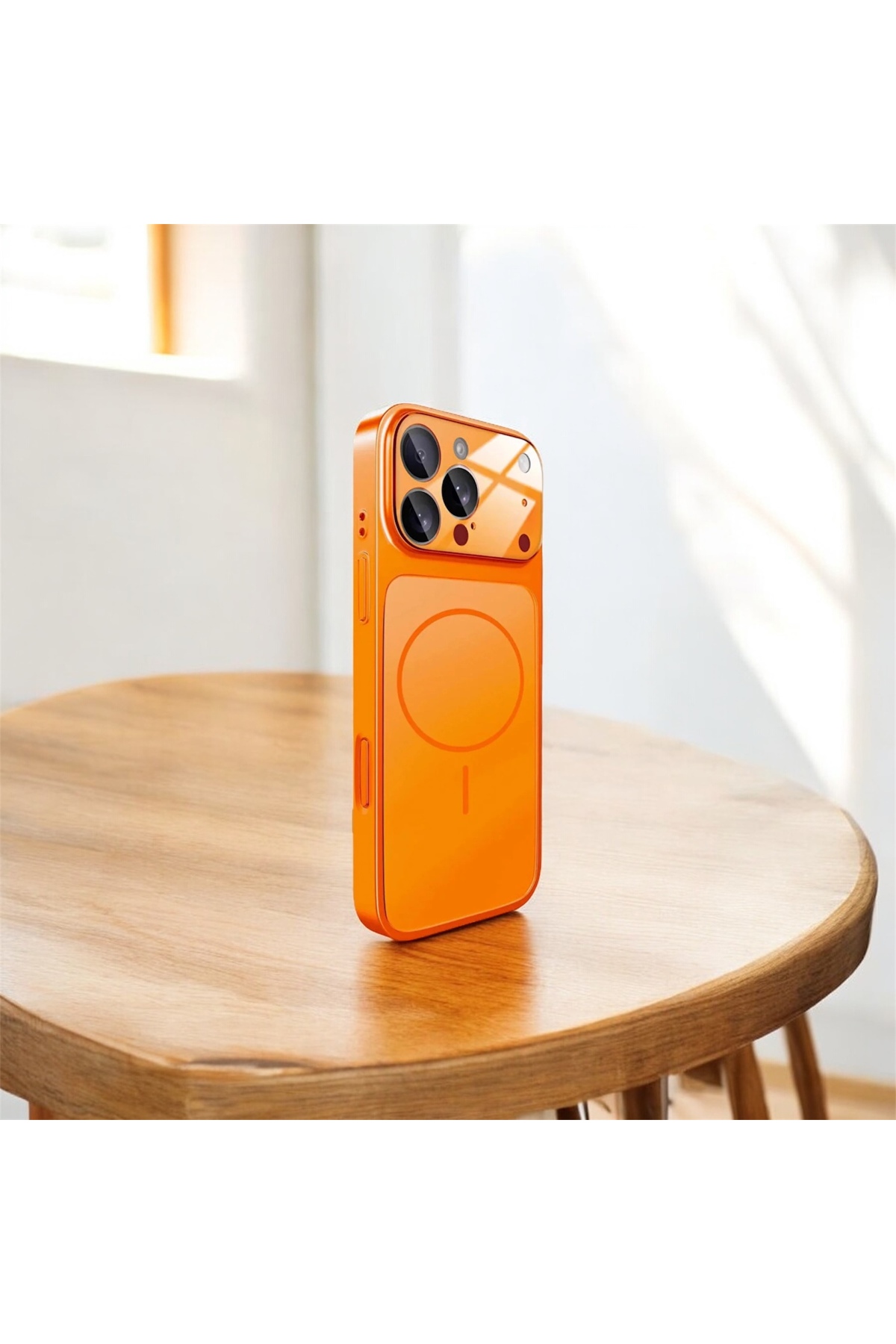 iPhone 15 Pro iPhone 17 Pro Görünümlü Turuncu Dönüştürücü Kılıf – Premium Kamera Tasarımlı