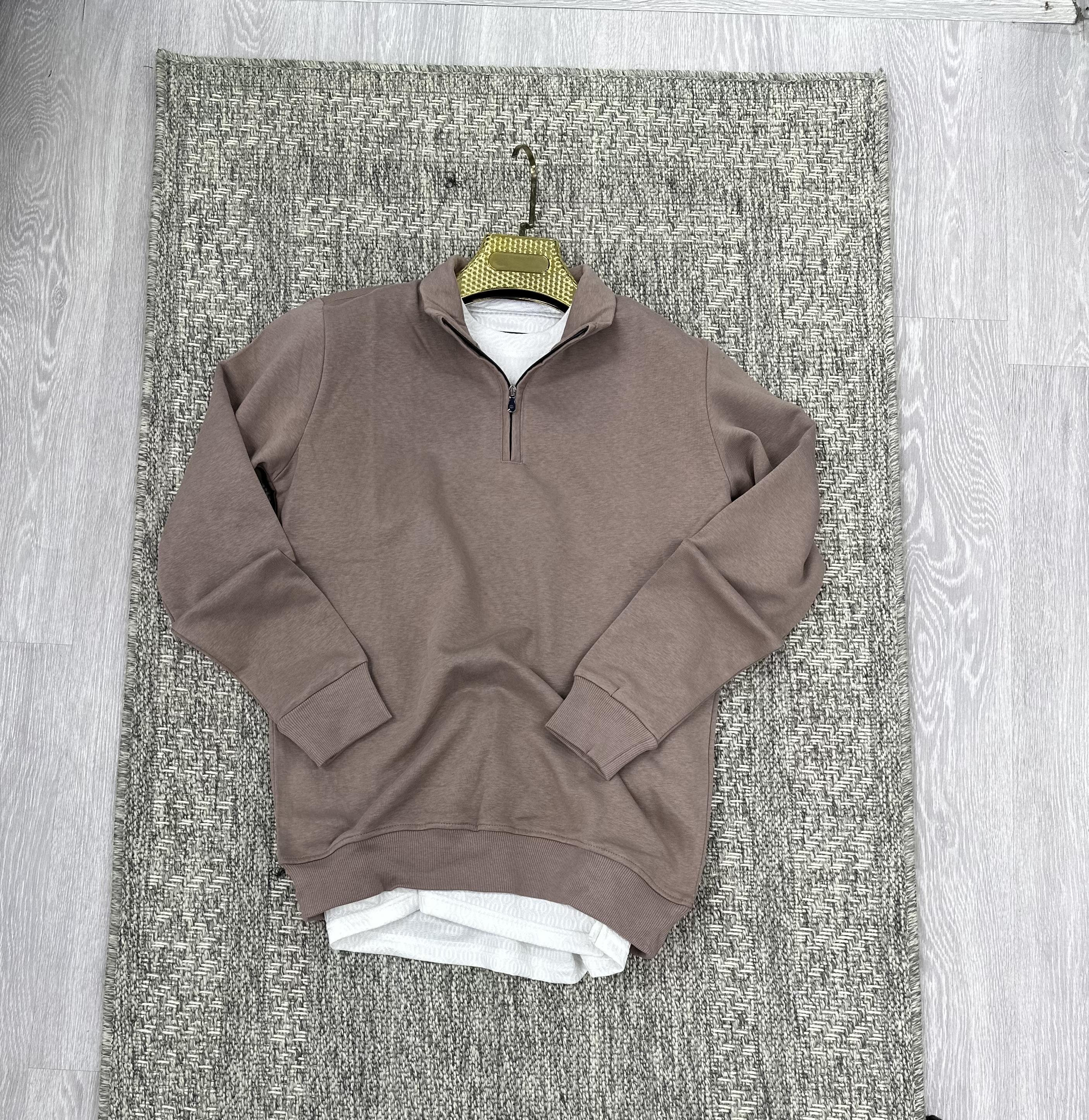 Yarım fermuar 3 iplik sweat toprak rengi