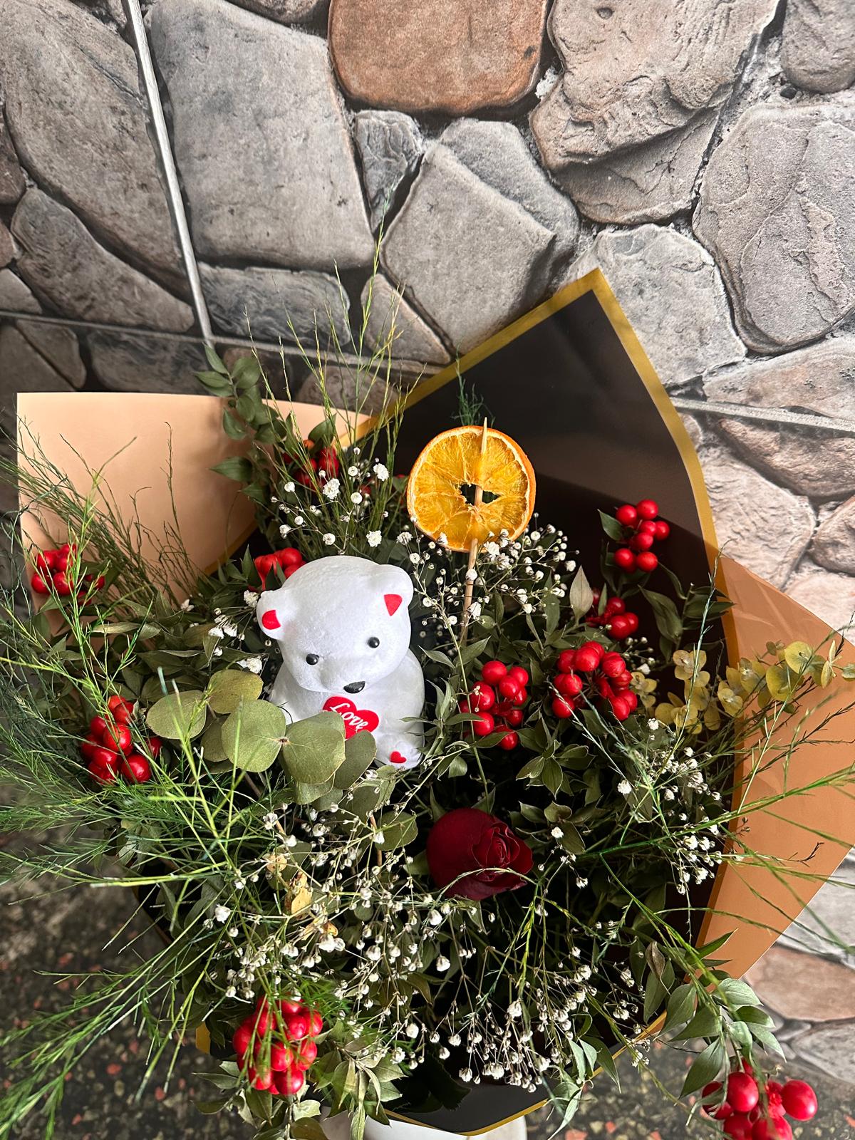 2 demet Kokina 1 adet gül buketi