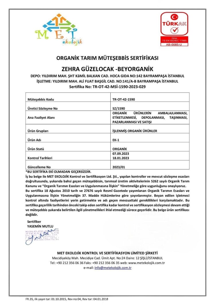 Organik Kuru Fasulye 1kg DERMASON (Pestisit ve Aflatoksin Analizli)