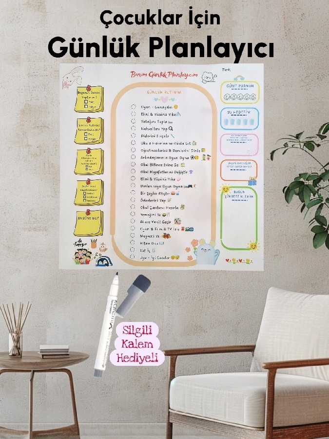Özel Tasarım Çocuklar İçin Kendiliğinden Yapışan Akıllı Kağıt Ödev & Günlük Planlayıcı (50*50 cm)
