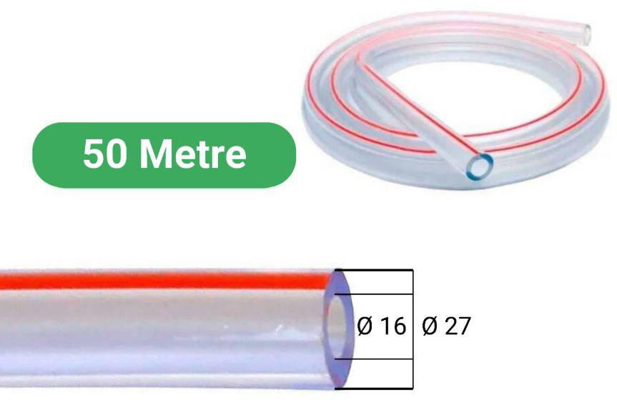 Tekli Süt Hortumu (Ø14 X Ø26) Şeffaf - Kırmızı Çizgili Melasty Yazılı