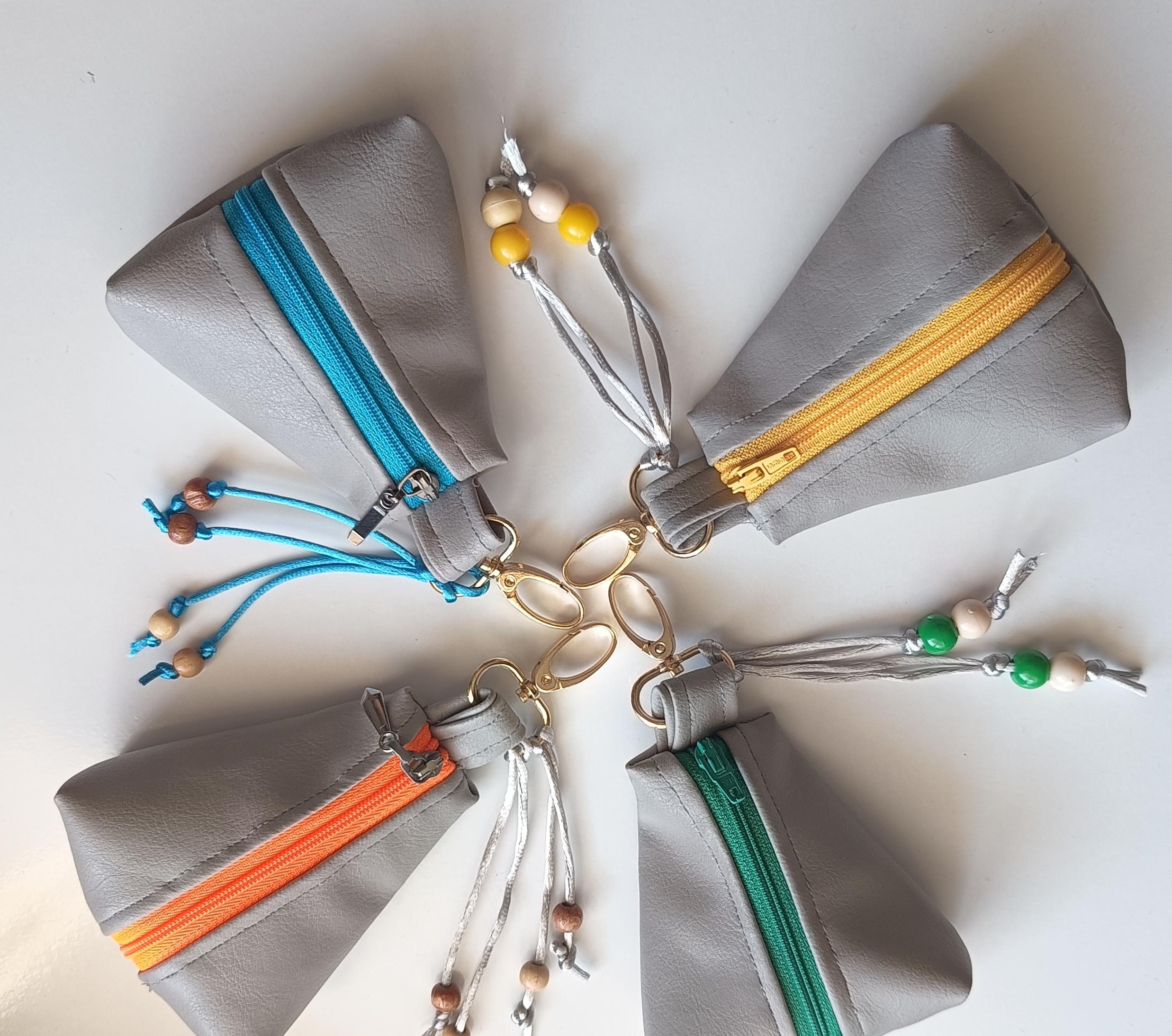 Gri Suni Deri Mini Cüzdan & Anahtarlık