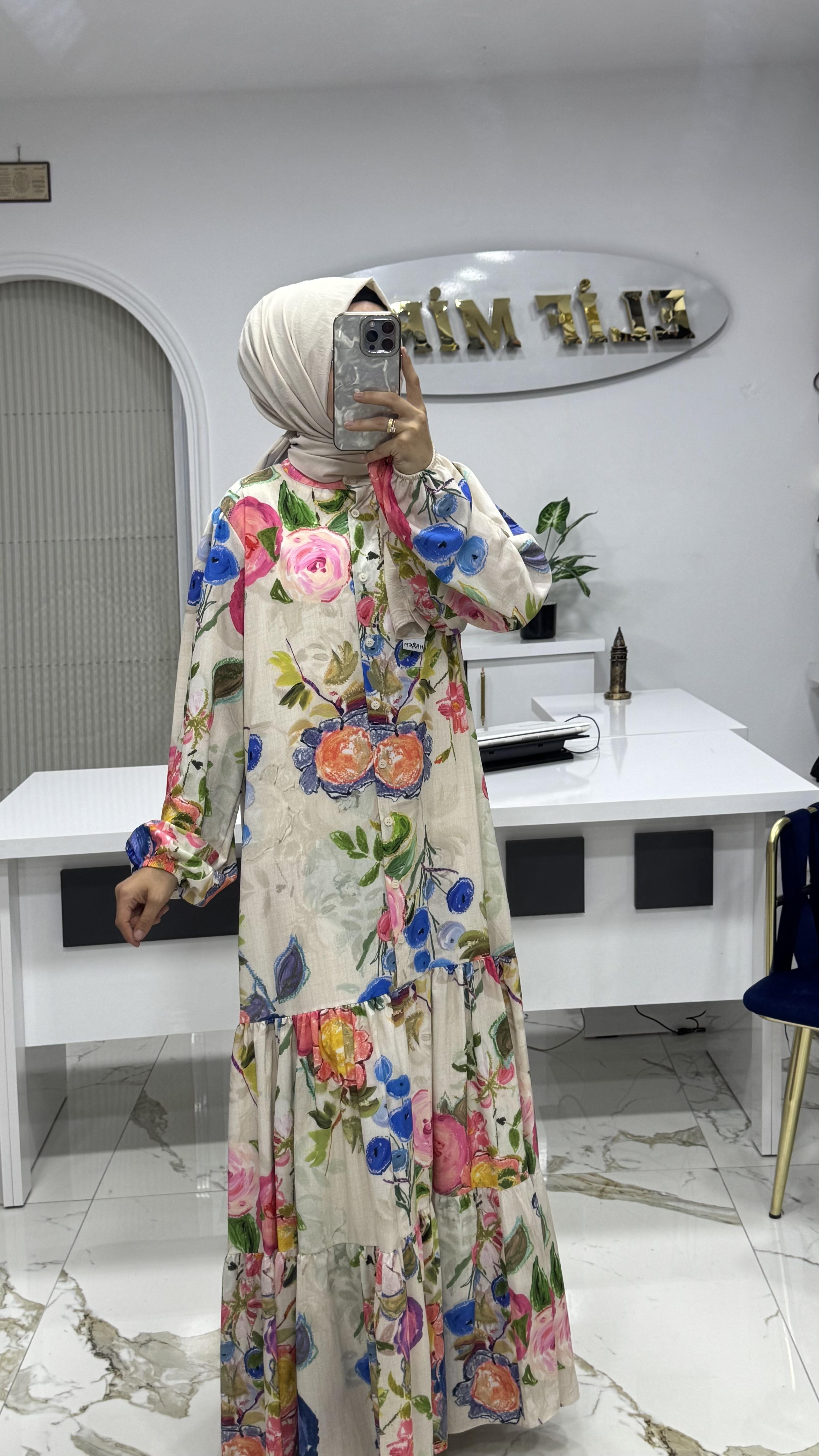 5698 PUANE ÇİÇEK ELBİSE