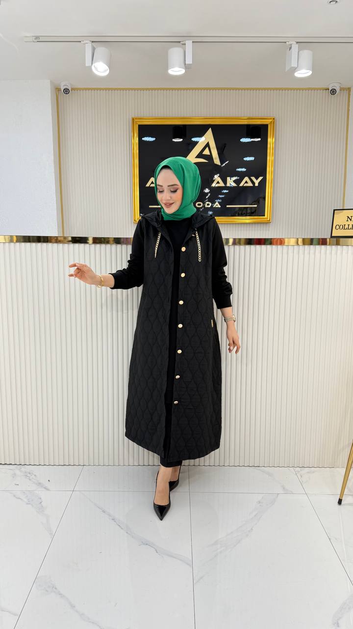 AYŞE AKAY ASTARSIZ KAPİTONE YELEK SİYAH