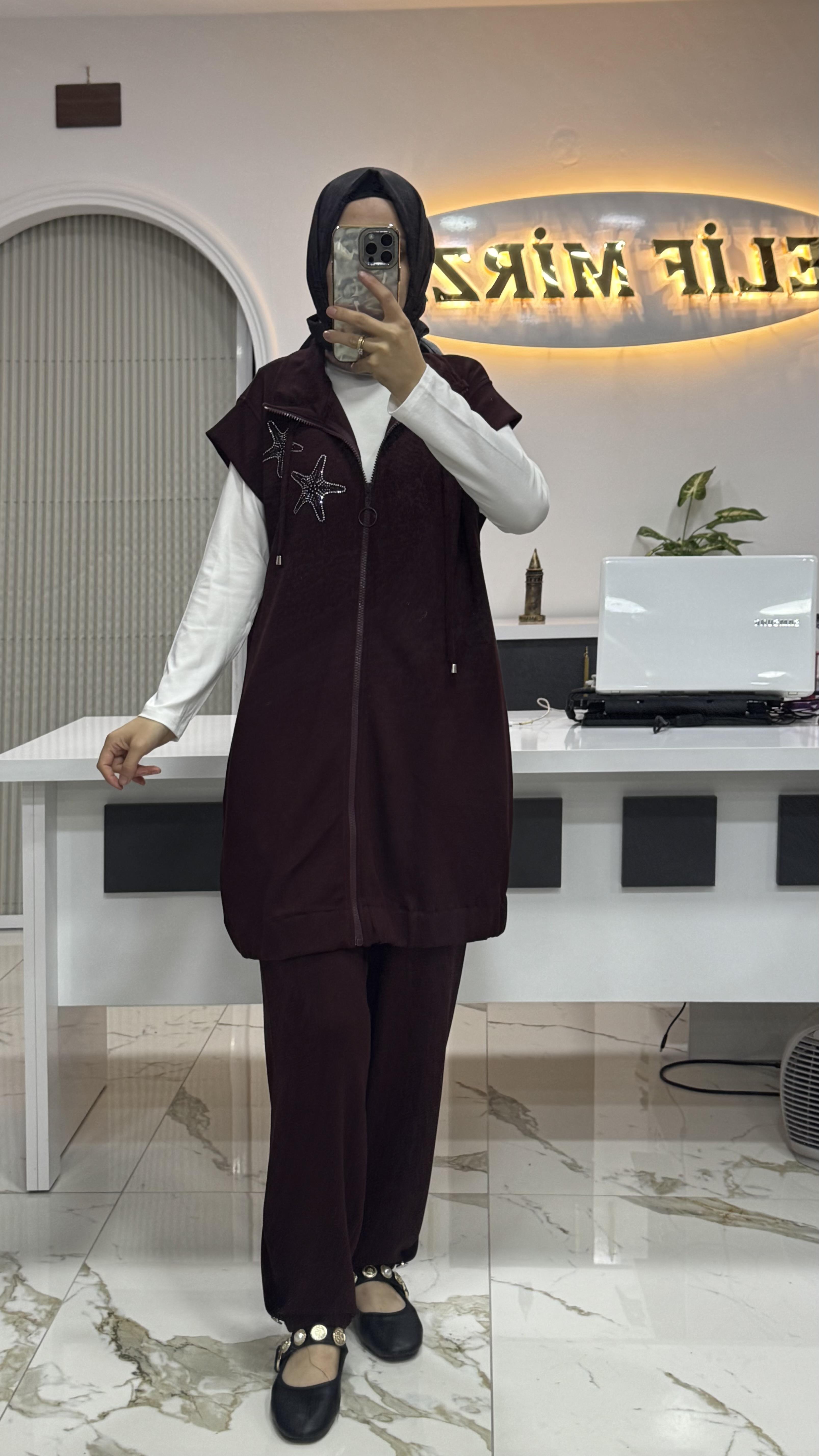 NOSHE YELEKLİ TAKIM BORDO