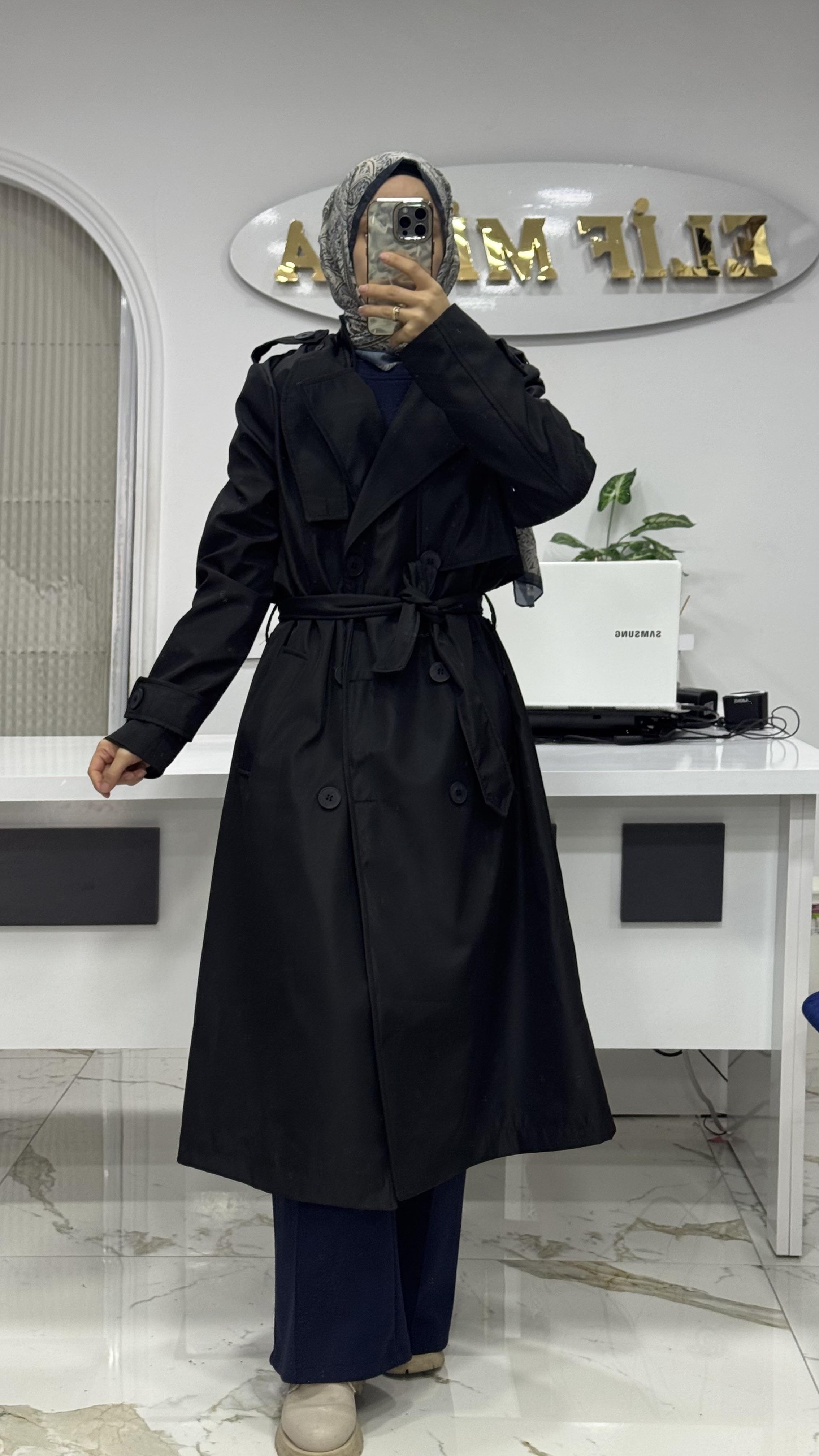 NOSHE TRENÇKOT SİYAH